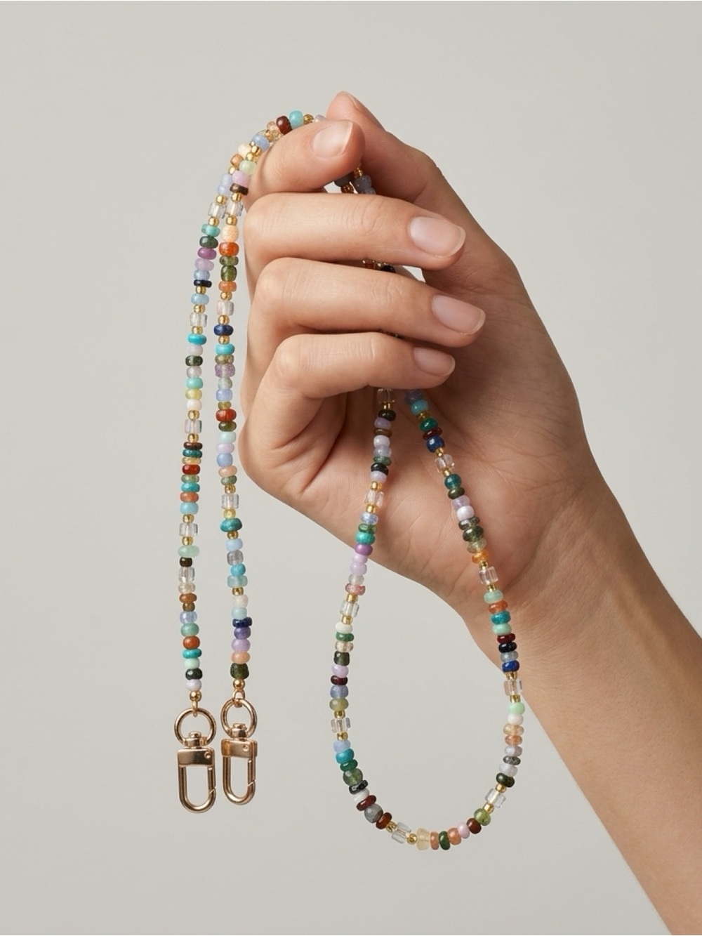 Multi-Color Beaded Necklace with Gold Hardware